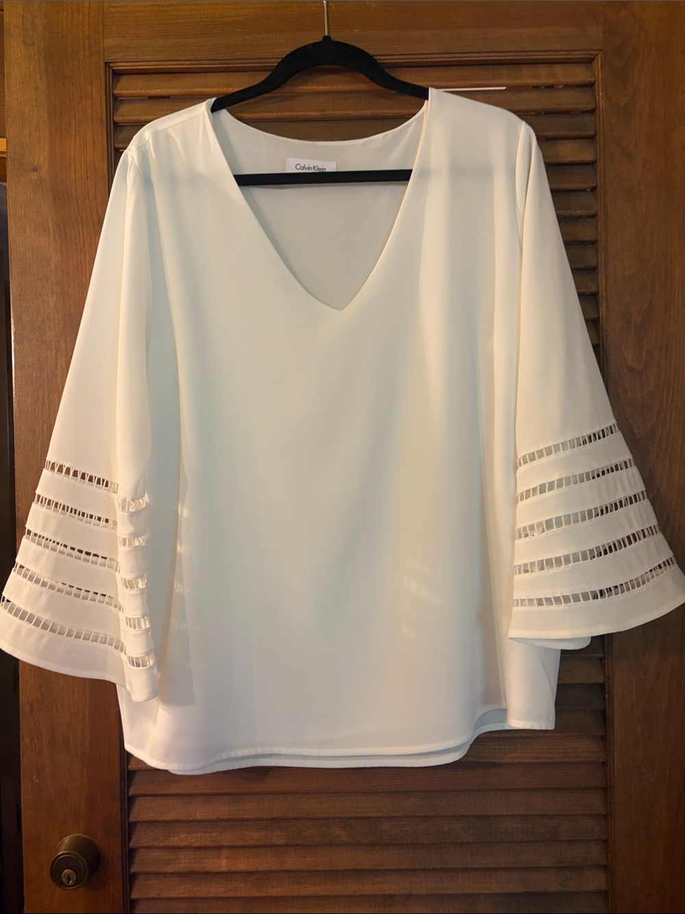 Calvin Klein Ivory V-Neck Bell-Sleeve Blouse